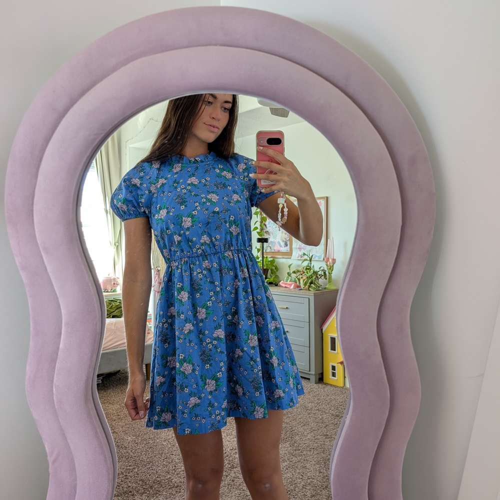 J. Crew Floral Blue Puff Sleeve Mini Dress Size 6
